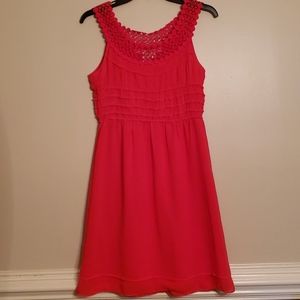 Max Studio Pink Crochet-Yoke Sleeveless Ruffle Dress